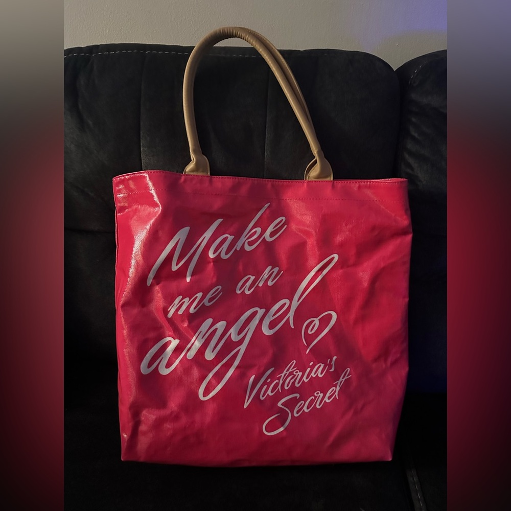 Victorias Secret Tote Bag Angel pink with classic pink stripes inside